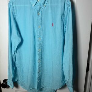 Polo Ralph Lauren Men’s Checkered Powder Blue Dress Shirt - Excellent Condition